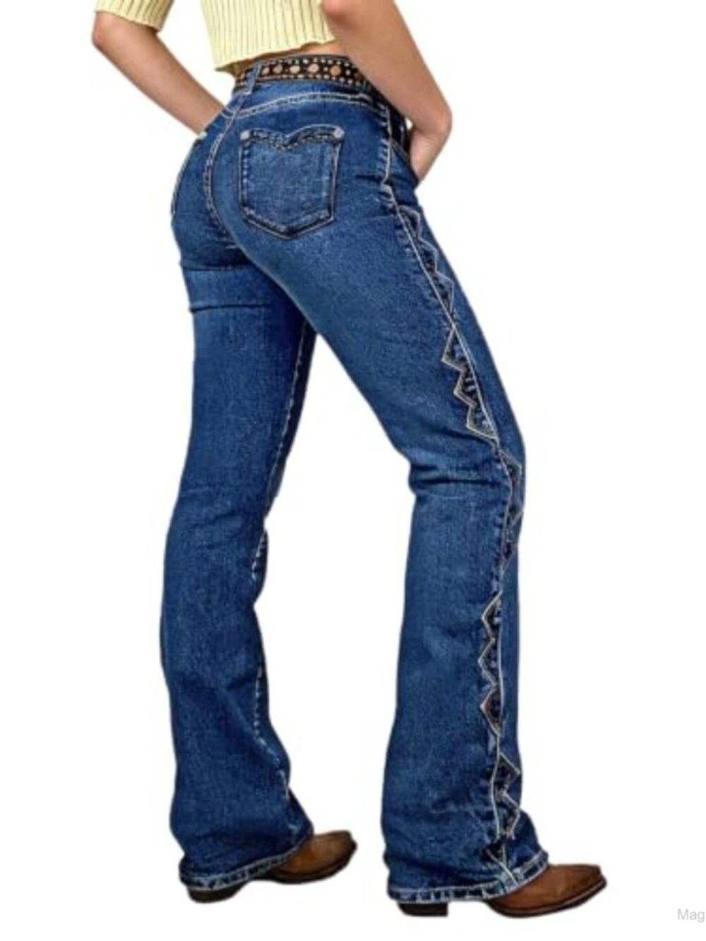 Women's Mid Rise Bootcut Jeans Tummy Control Stretch Denim